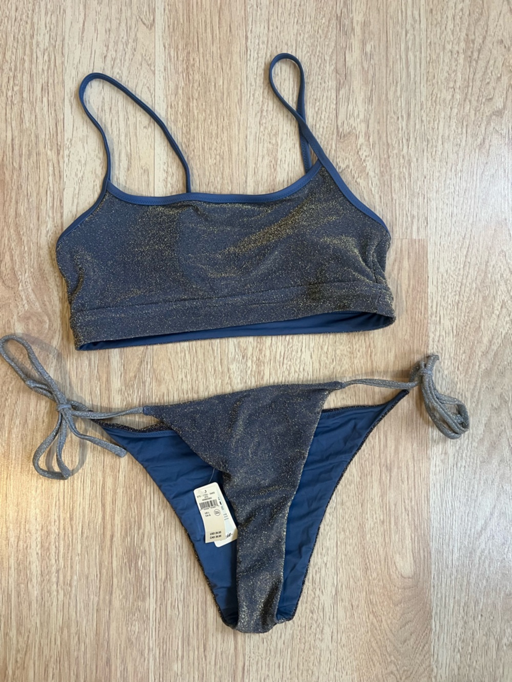 aerie Navy and Gold Shimmer Tie-Side Bikini